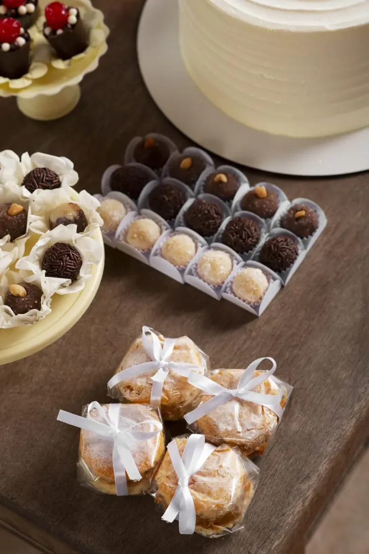 Doces embalados individualmente com laço